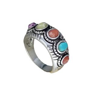 Boho Colorful Stone and Silver Ring